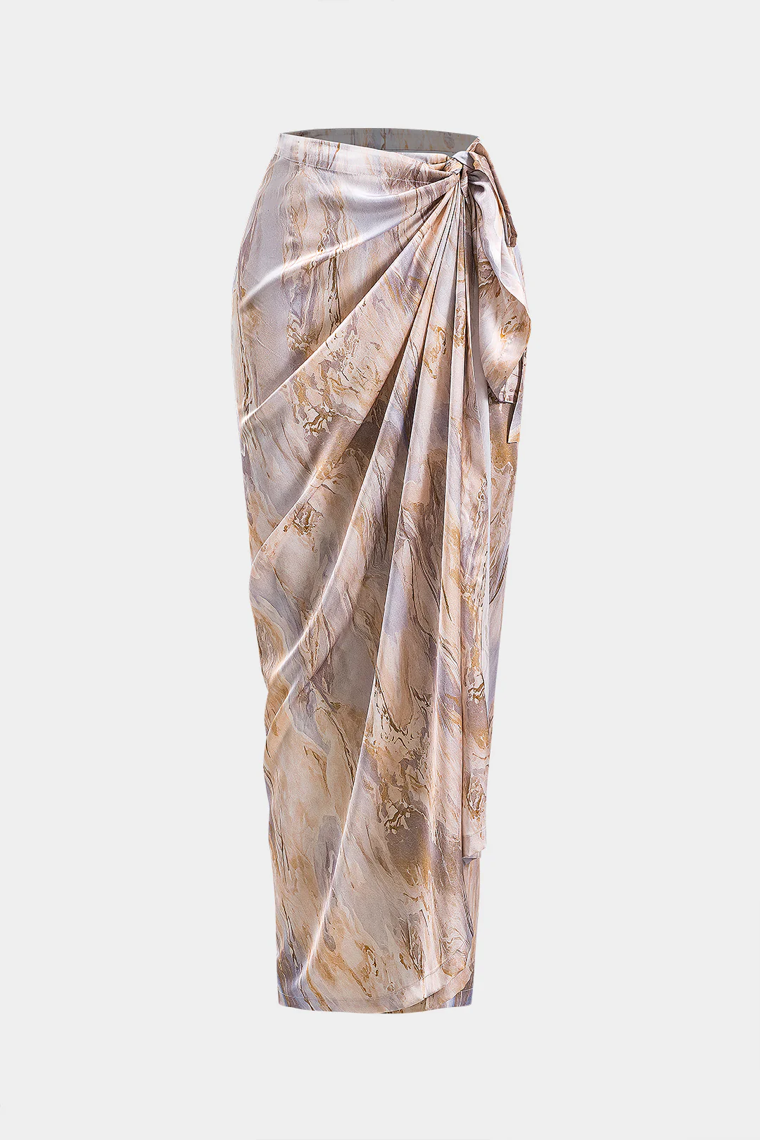 Abstract Pattern Ruched Satin Tie-Front Skirt