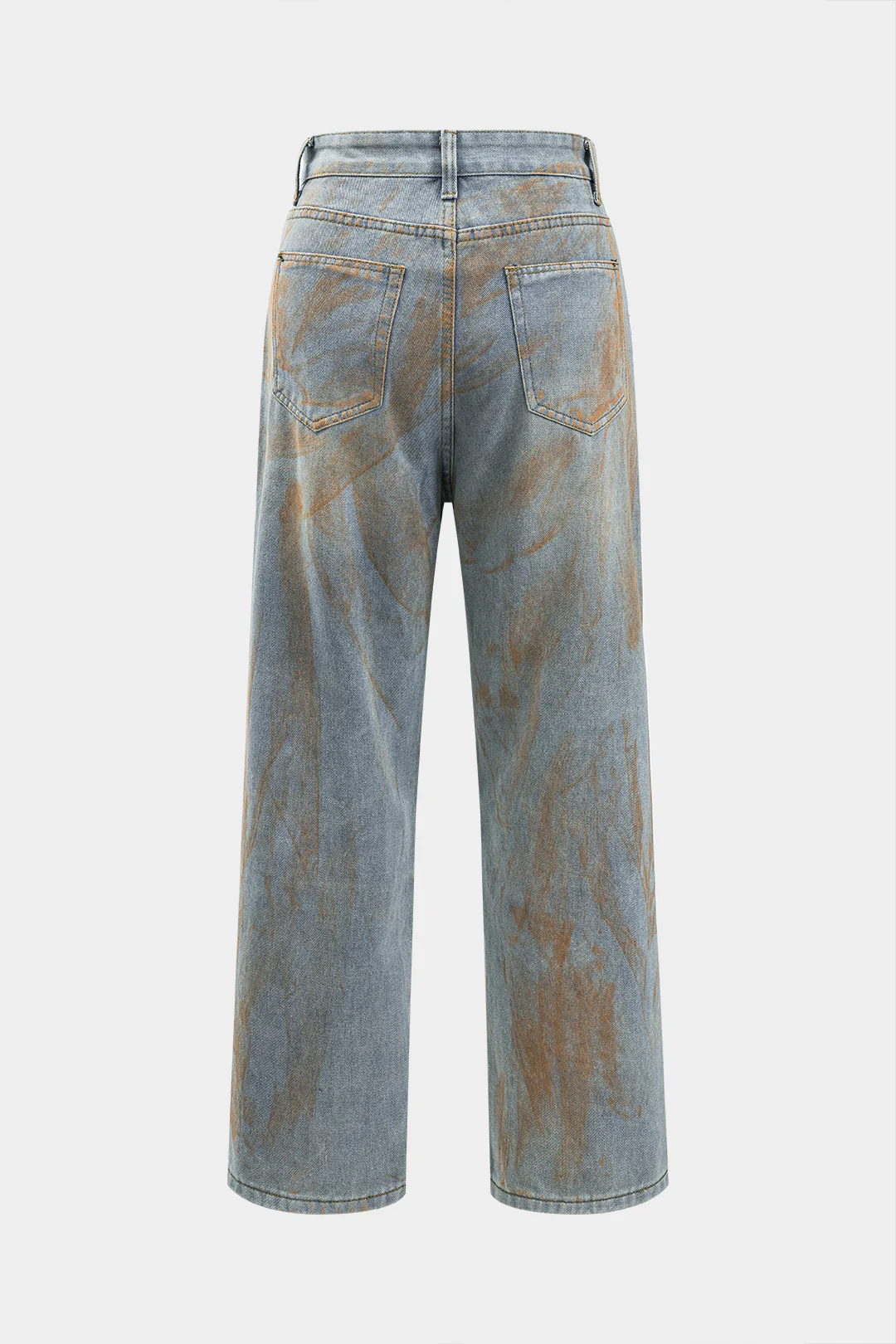 Ripped Denim Button Pocket Wide-Leg Jeans