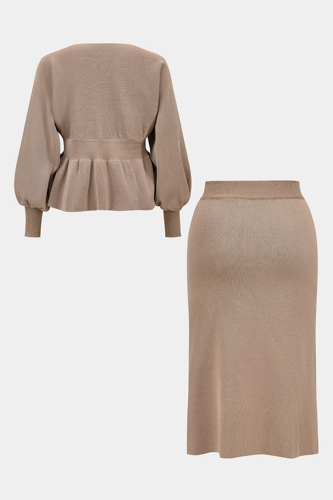 Plus Size Knit Top And High Waist Skirt Set