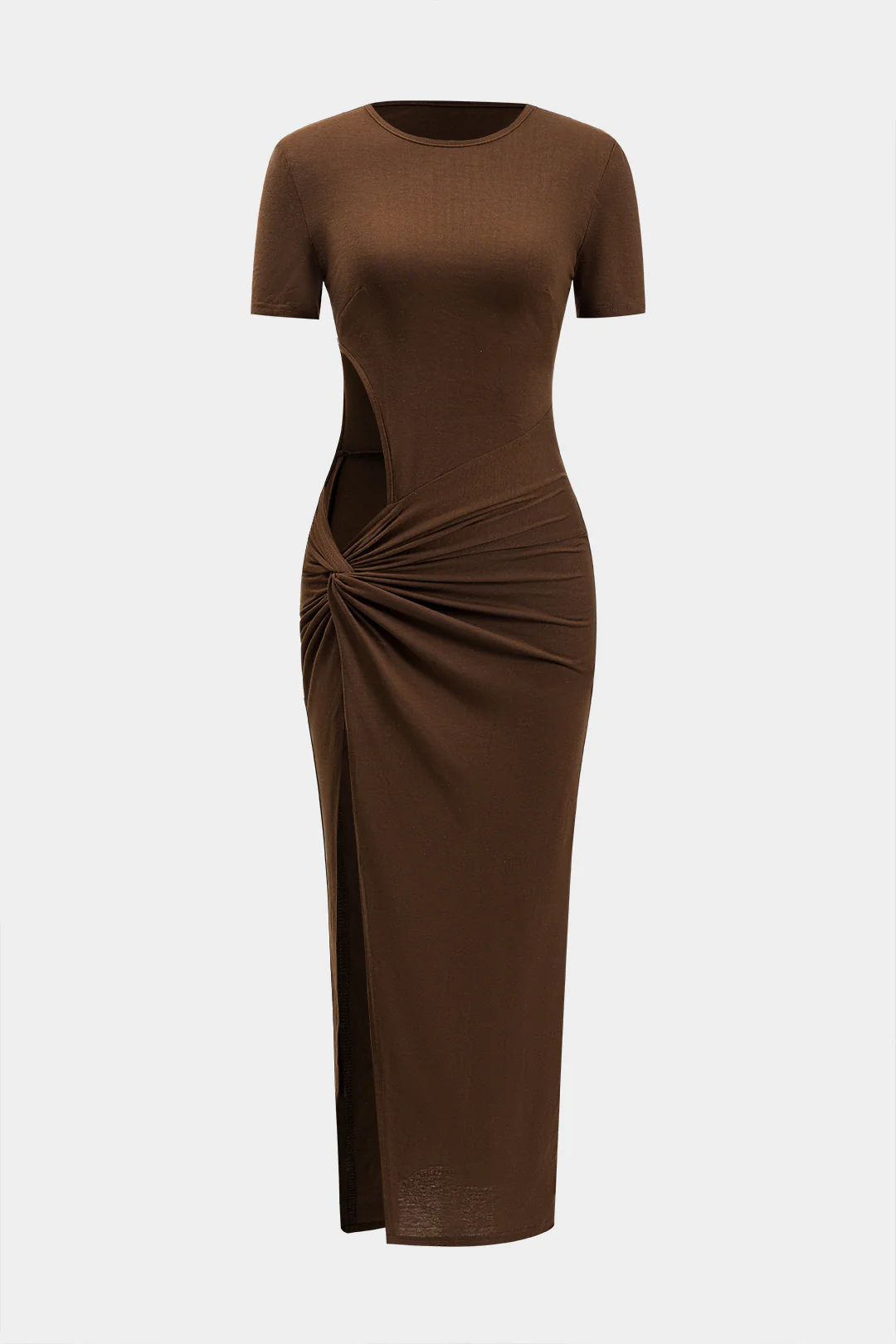 Cut Out Ruched Short Sleeve Long Dress