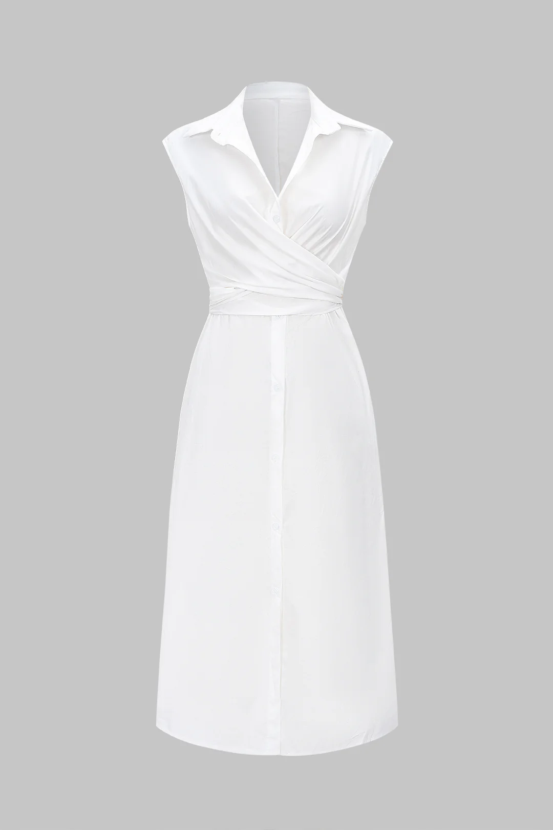 Cross Tie Front Button Sleeveless Long Dress