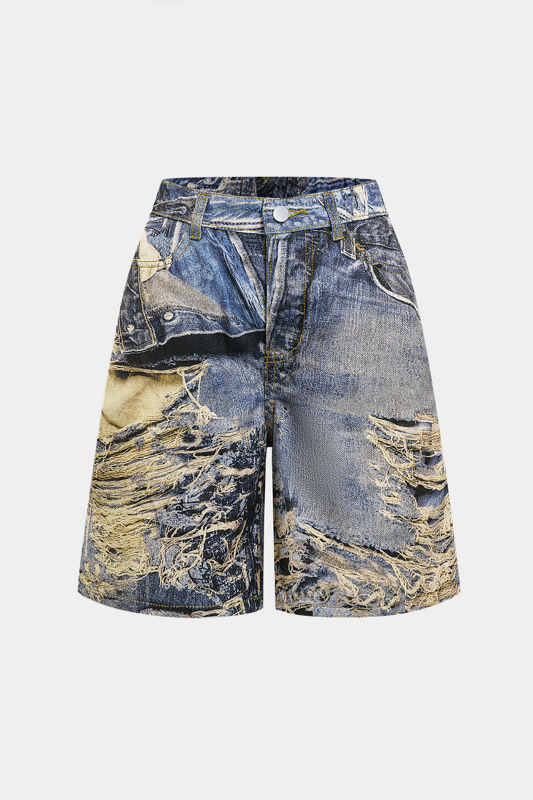 Illusion Pattern Denim Print Shorts