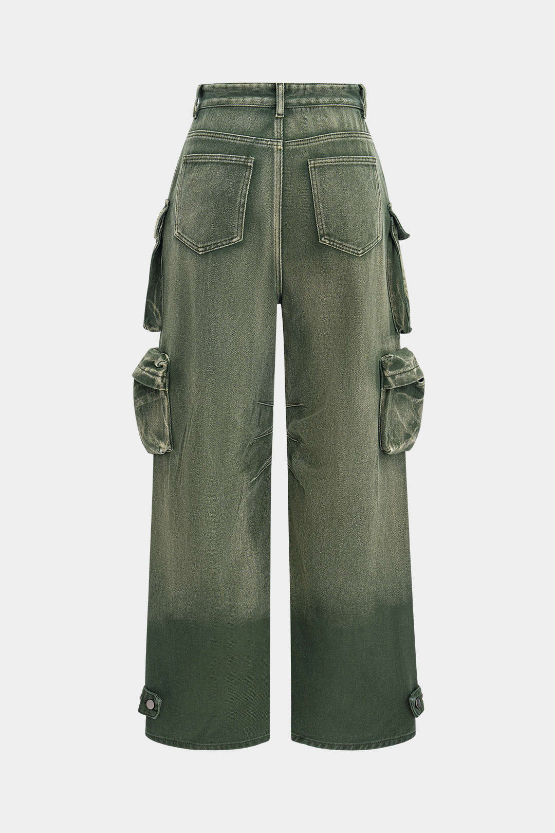 Ombre Multi-Pocket Wide-Leg Cargo Denim Trousers