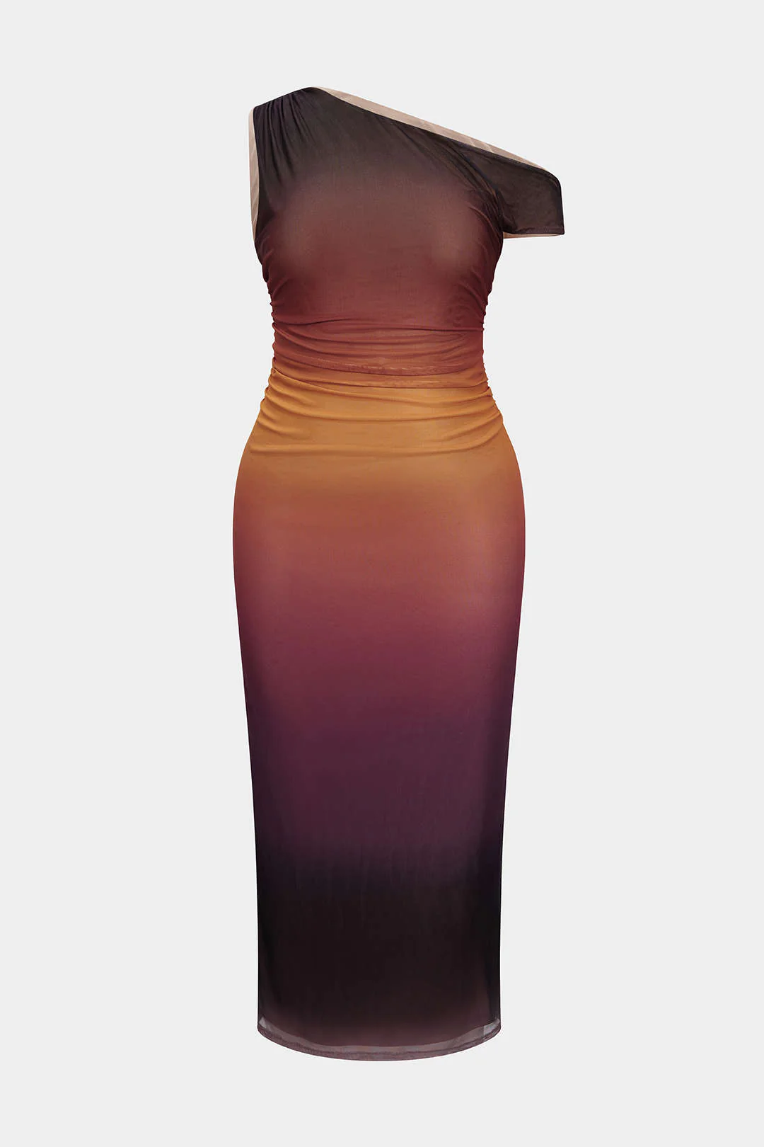 Plus Size Ombre Print Mesh Asymmetric Sleeveless Maxi Dress