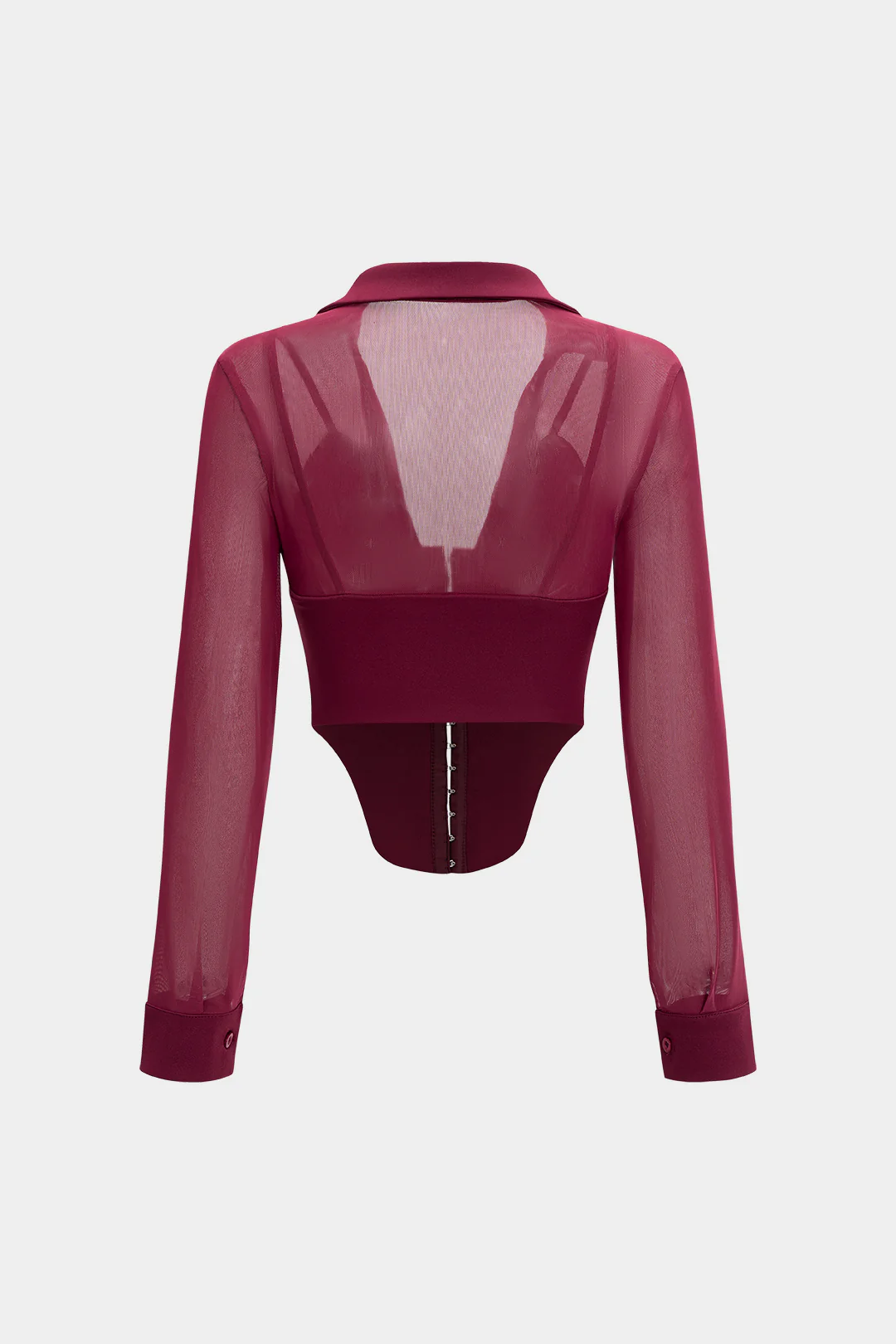 Mesh Button Corset Long-Sleeve Top