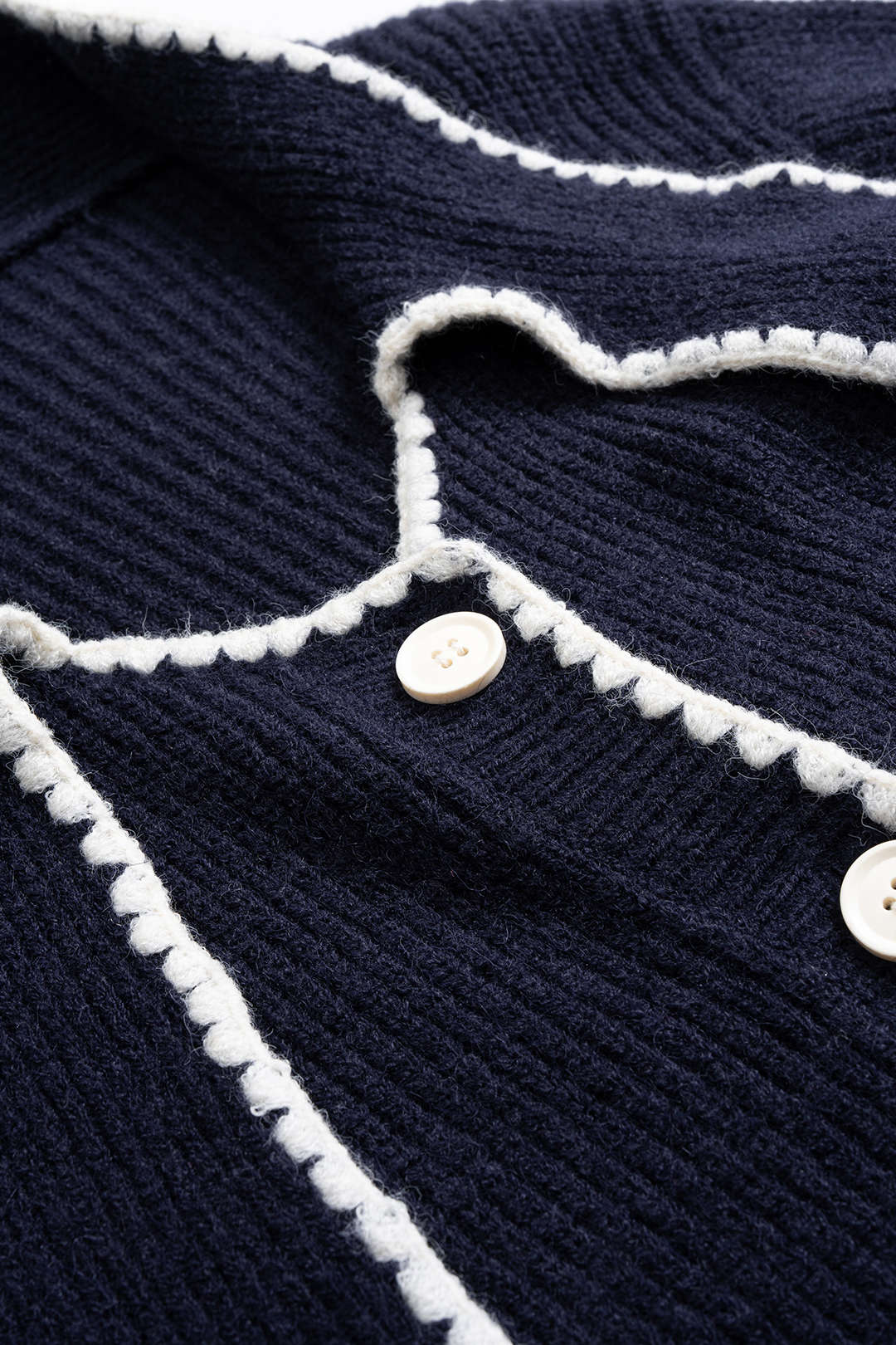 Knit Contrast Button Tie-Up Cardigan