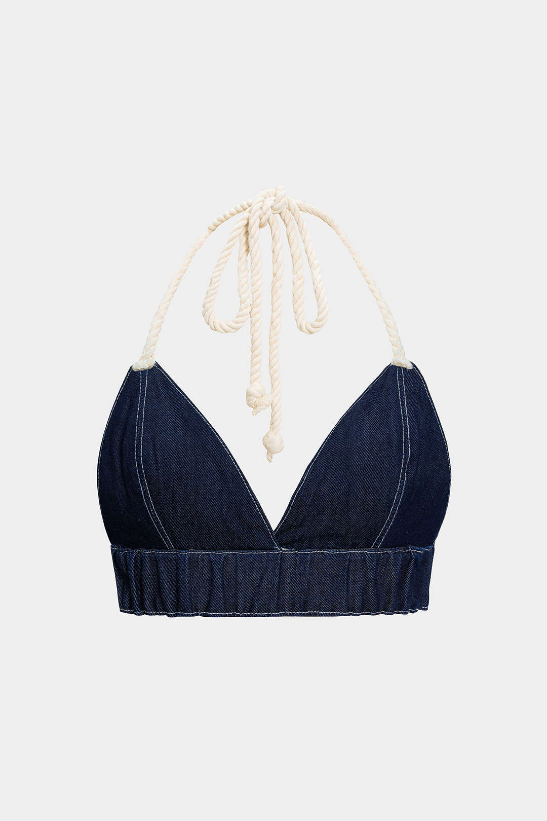Denim Halter Neck Tie-Up Backless Crop Top