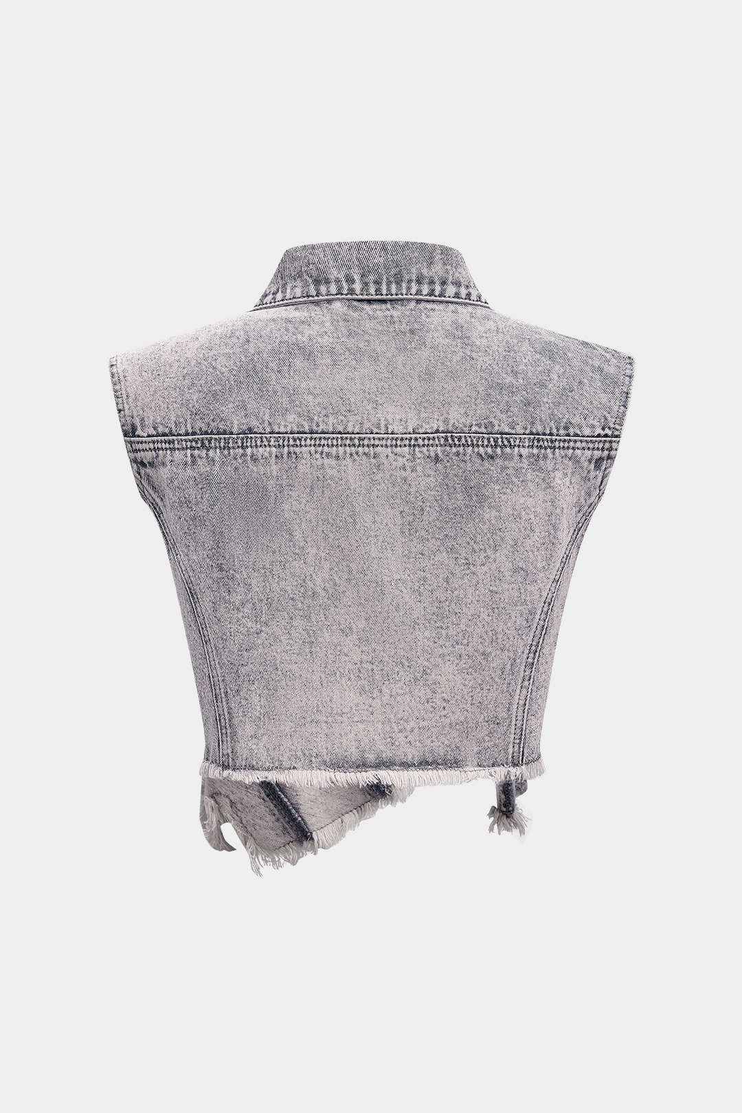 Washed Asymmetrical Crop Denim Button Tank Top