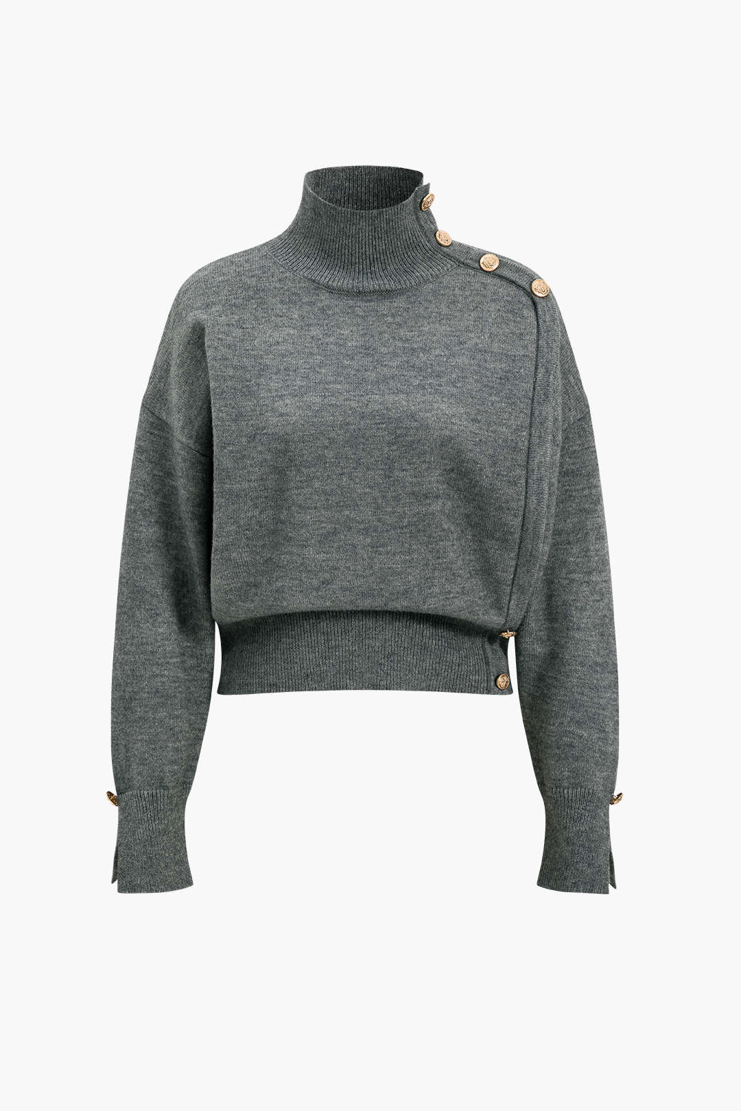 Knit Asymmetric Button Long Sleeve Top