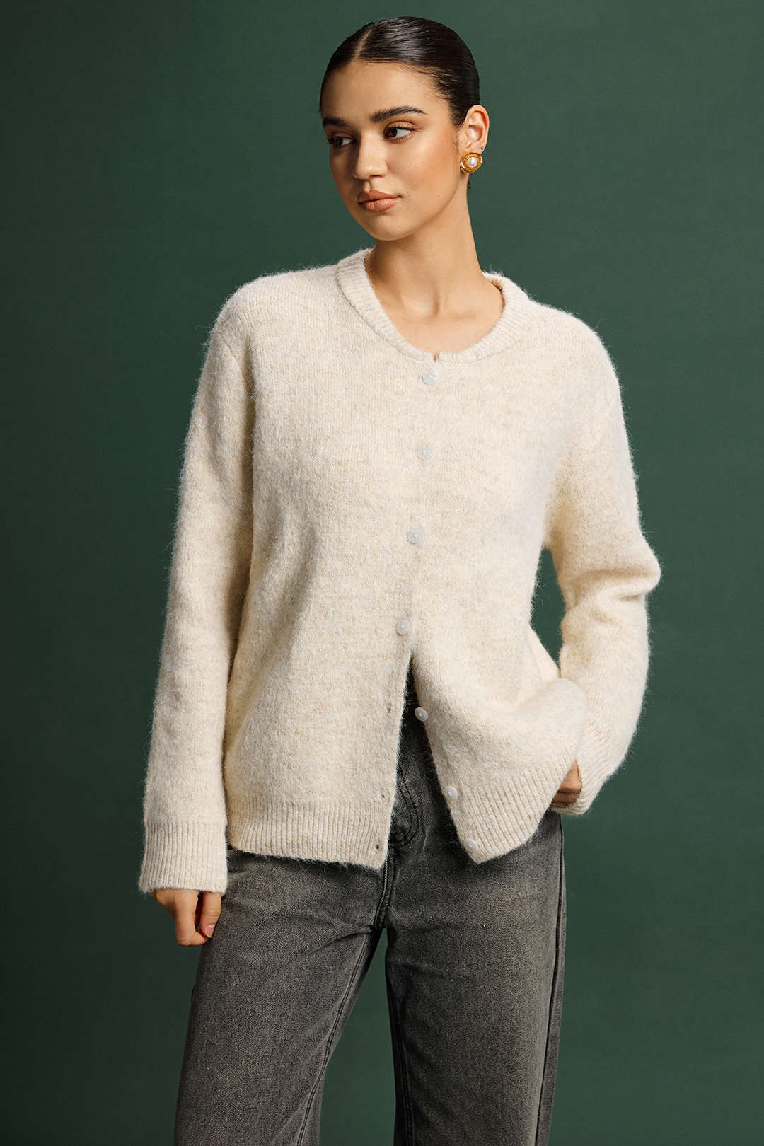 Solid Button Knit Cardigan