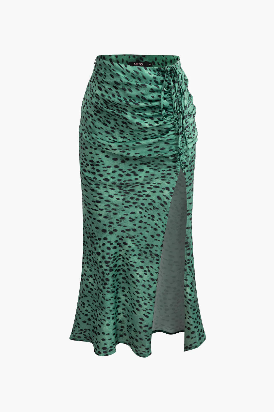 Leopard Print Drawstring Split Skirt