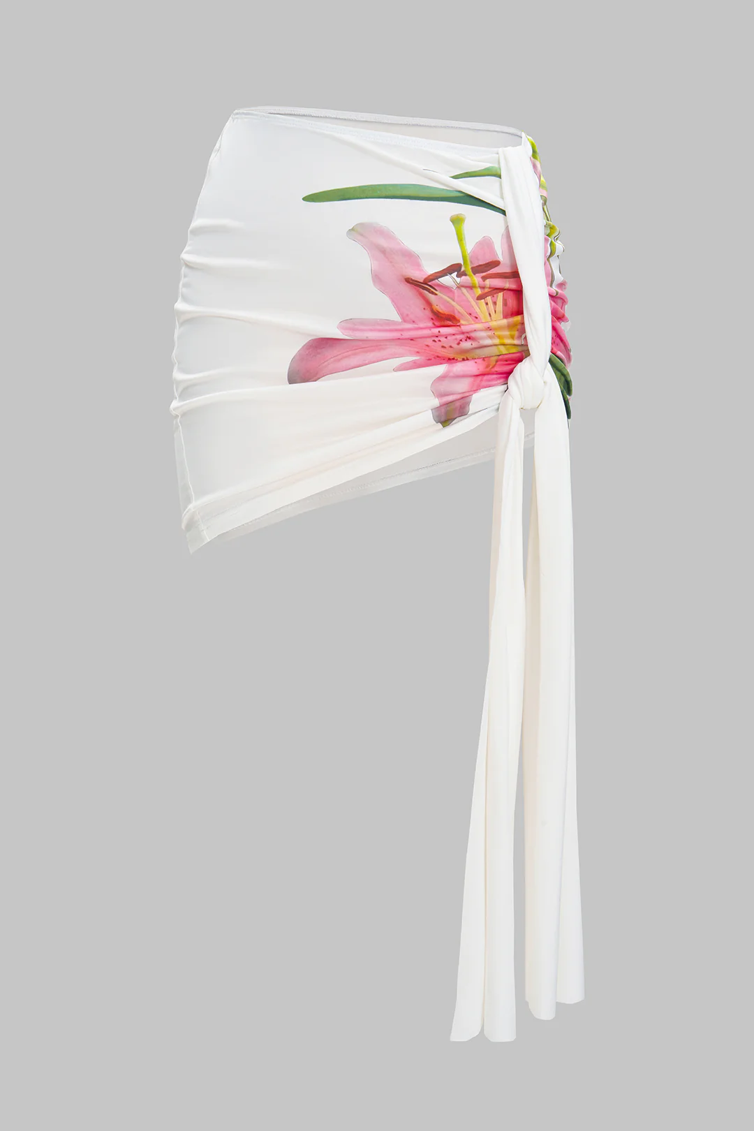 Floral Print Asymmetrical Tank Top And Ruched Tie Front Skirt Set