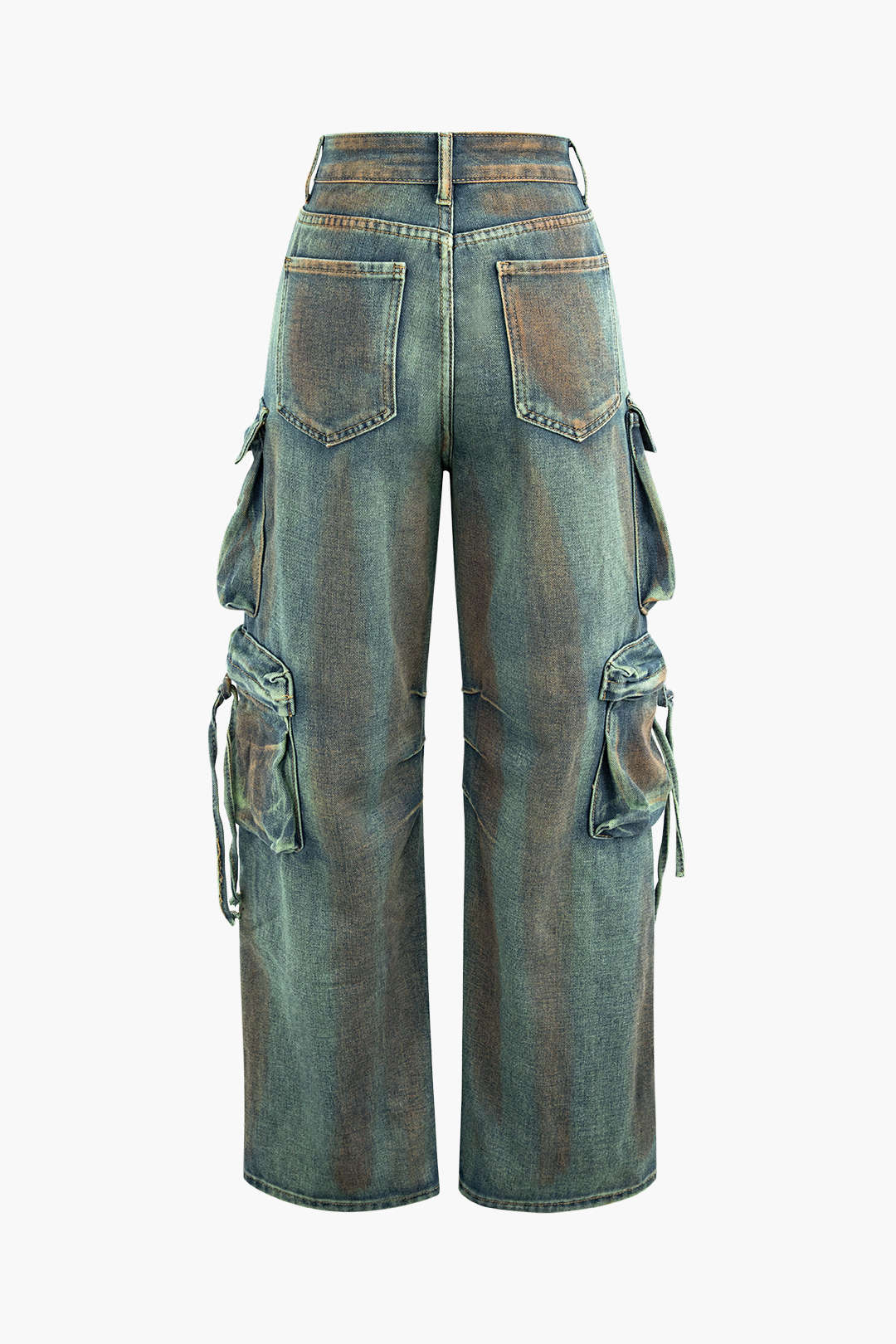 Stained Multi - Pocket Straight - Leg Cargo Jeans