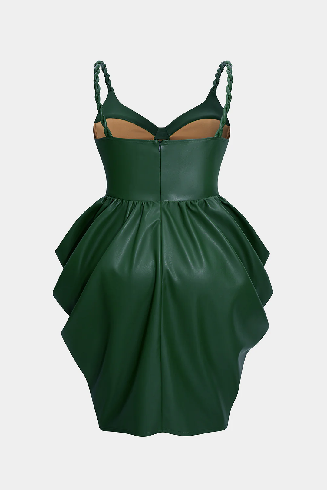 Plus Size Faux Leather Zipper Ruched Twist Knot Slip Sleeveless Mini Dress