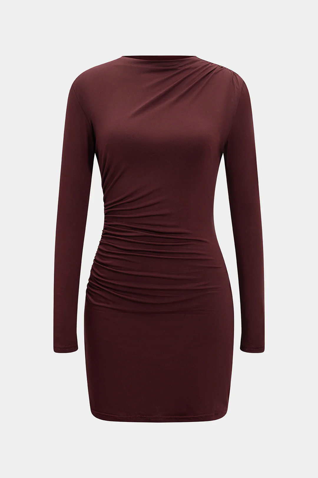 Solid Ruffled Long Sleeve Mini Dress