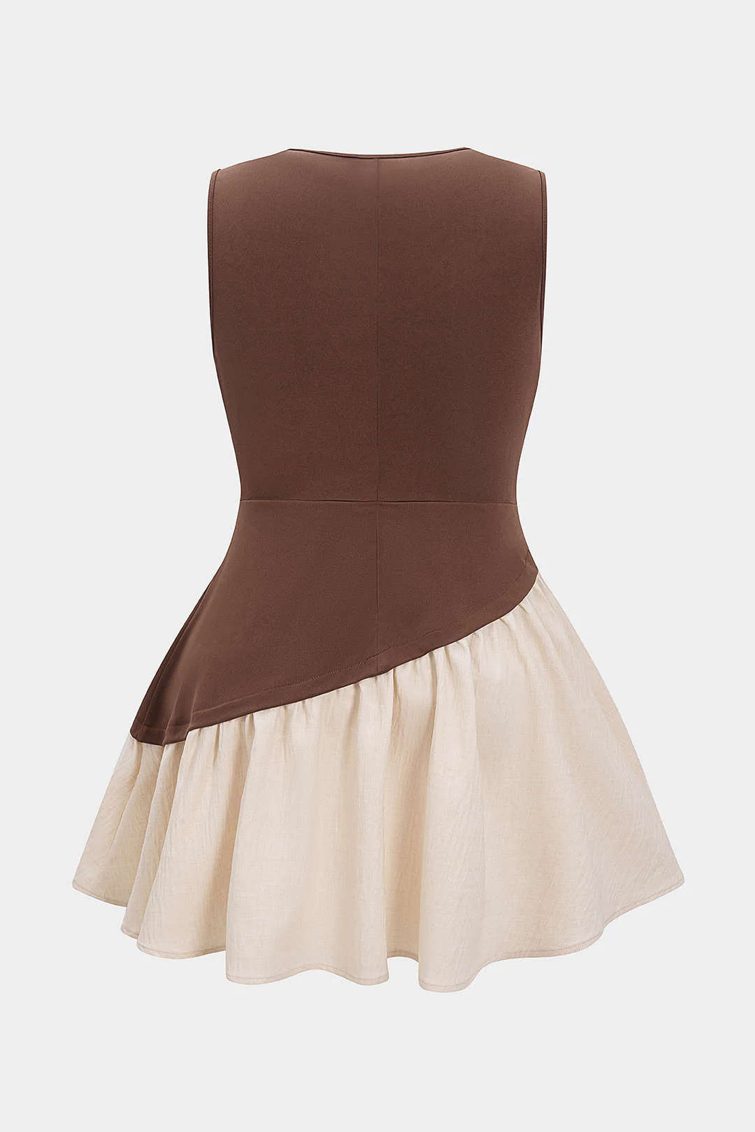 Plus Size Asymmetric Patchwork Round Neck Sleeveless Mini Dress