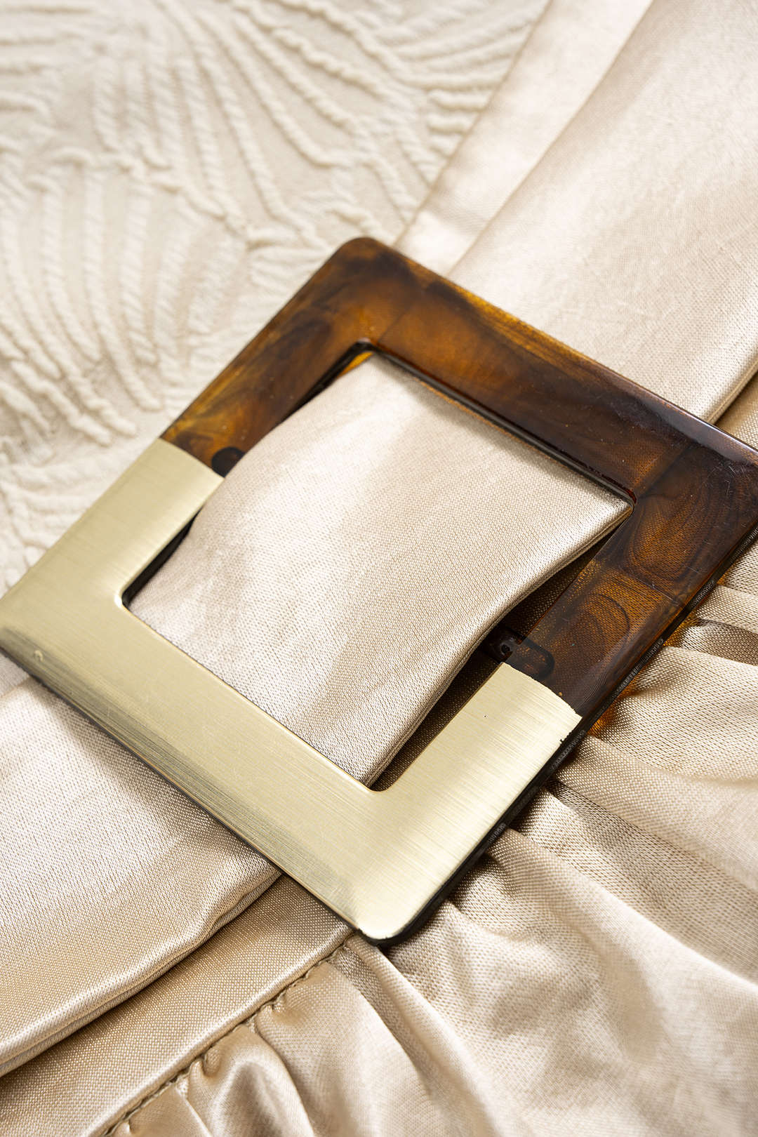 Satin Round Neck Ruched Belted Long Sleeve Mini Dress