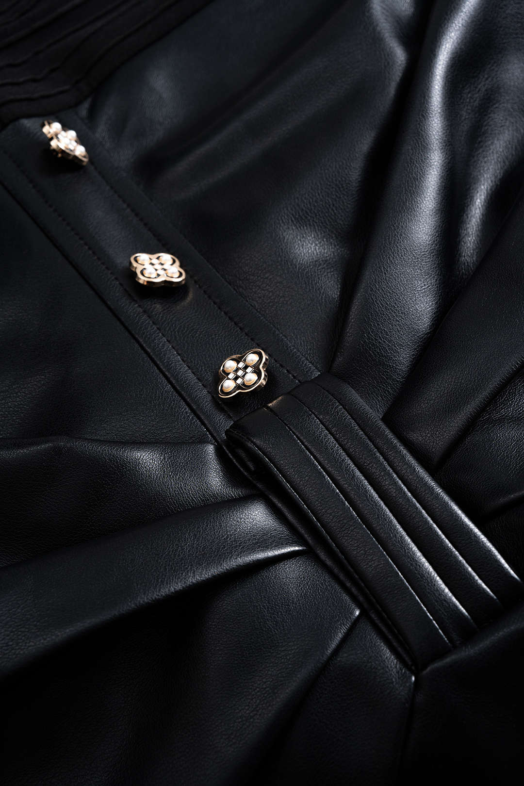 Faux Leather Button Patchwork Zipper Sleeveless Mini Dress