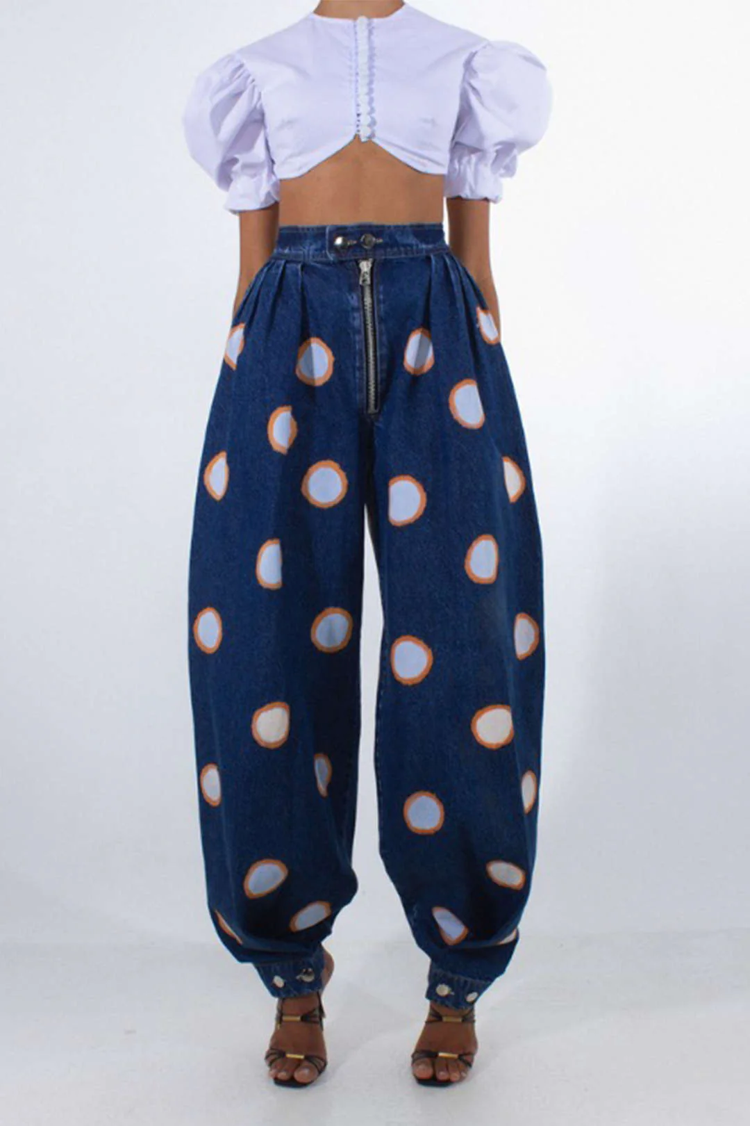 Denim High Waist Zipper Barrel Balloon Jeans