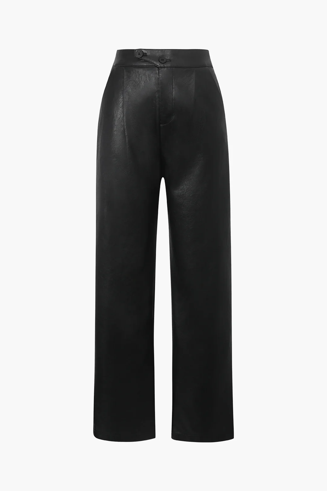 Faux Leather Elastic Waist Straight-Leg Trousers