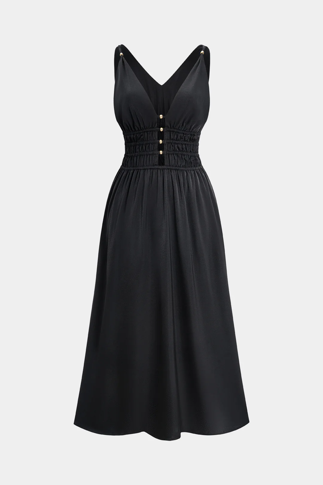 Satin Shirred Sleeveless Midi Dress