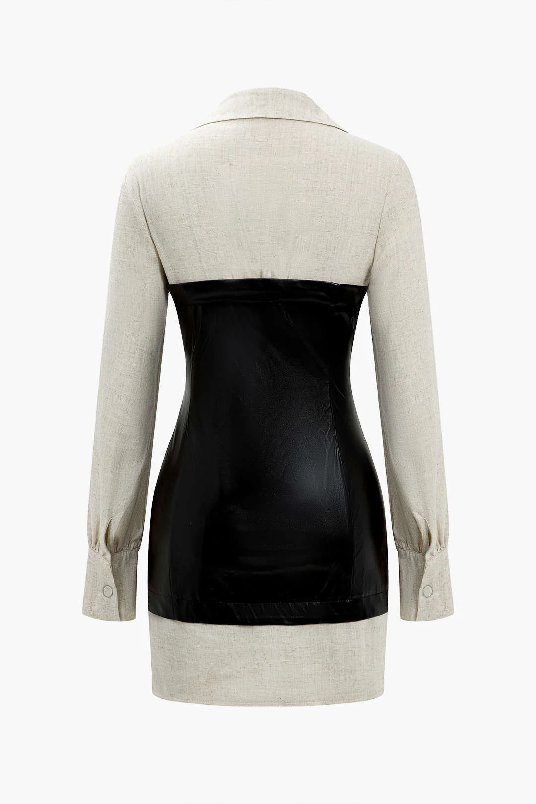 Button-Patchwork Faux Leather Mini Dress