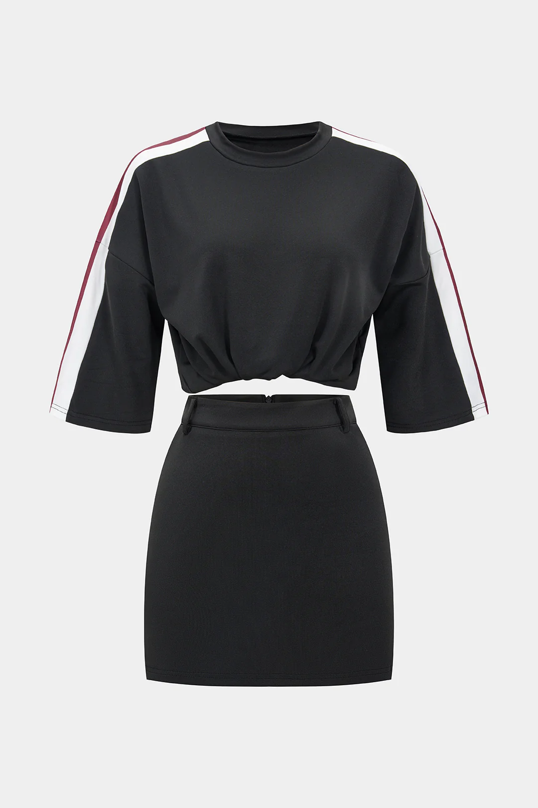 Contrast Stripes Print Short-Sleeve Shirt And Mini Skirt Set