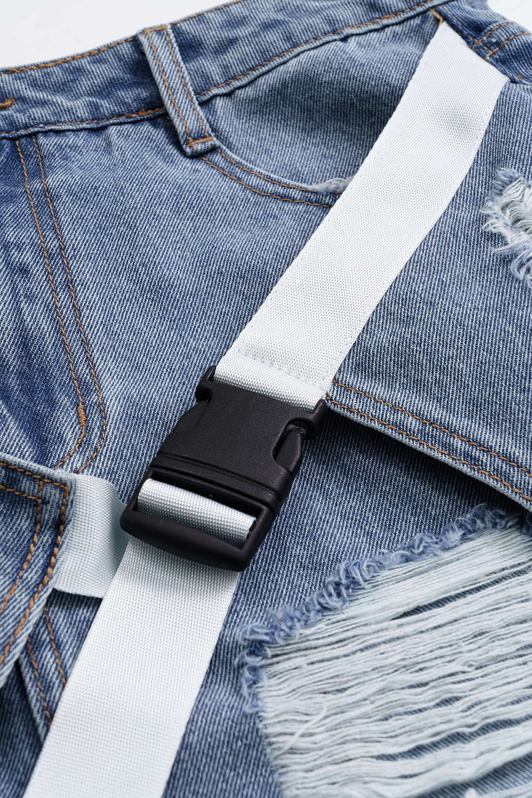 Denim Asymmetrical Ripped Frayed Skirt