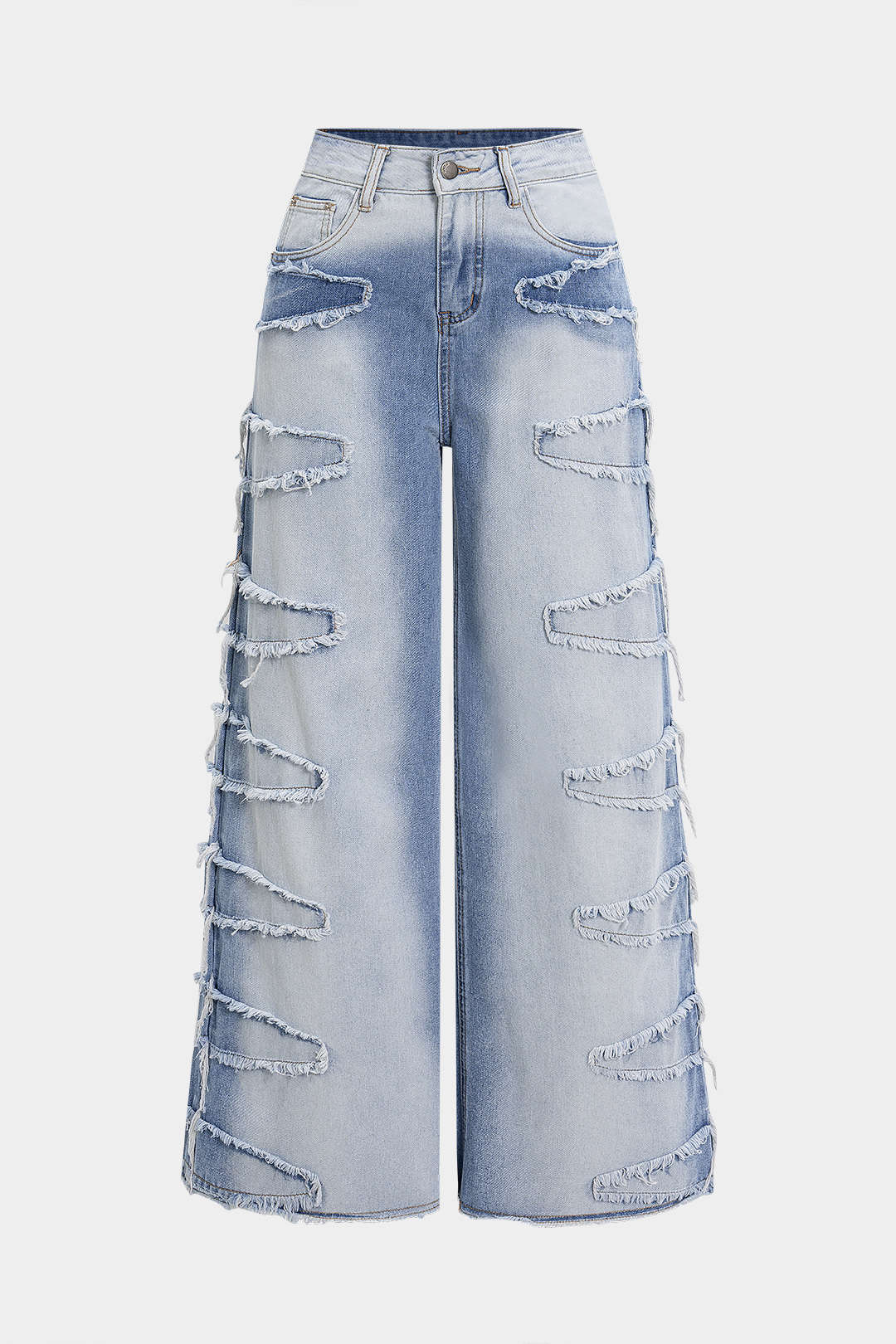 Denim Zipper Frayed Wide Leg Jeans