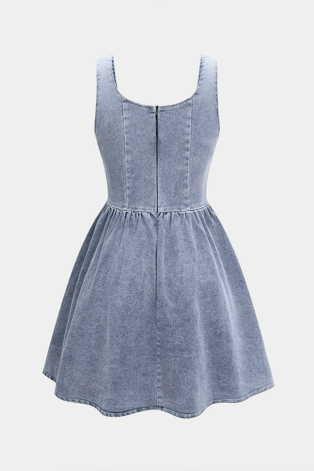 Denim Washed Puff Sleeveless Denim Dress
