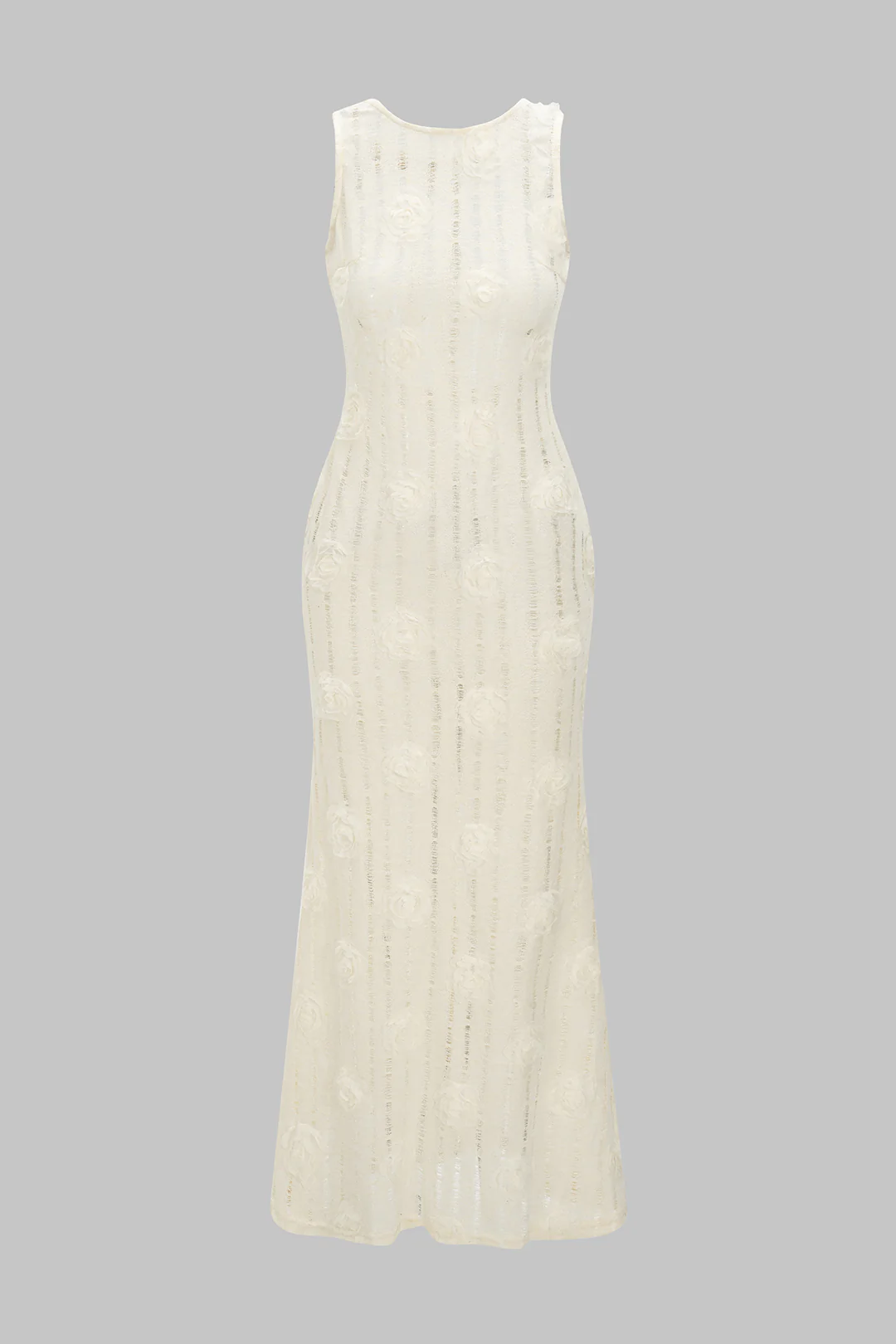 3D Floral Decor Tie-Up Sleeveless Maxi Dress