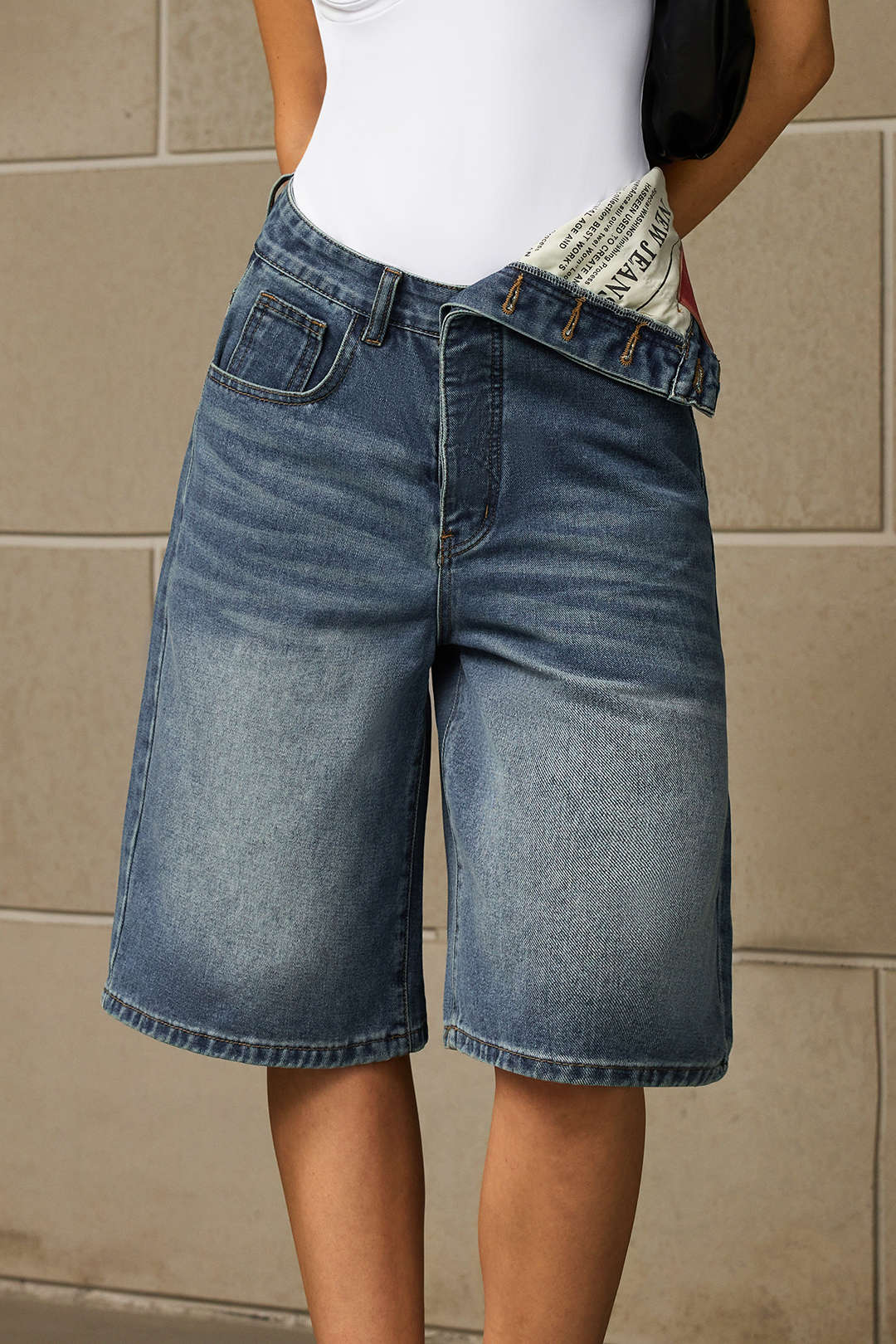 Denim Asymmetric Pocket Shorts