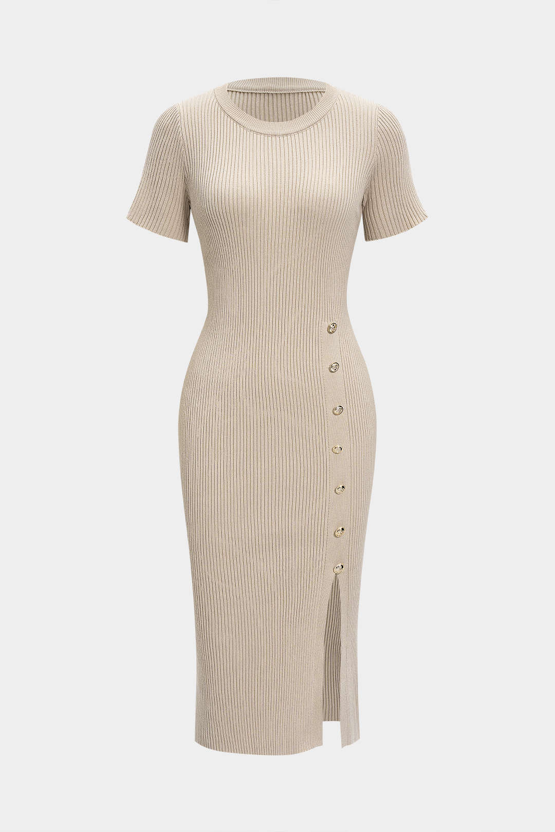 Knit Asymmetrical Button Waist Short Sleeve Dress