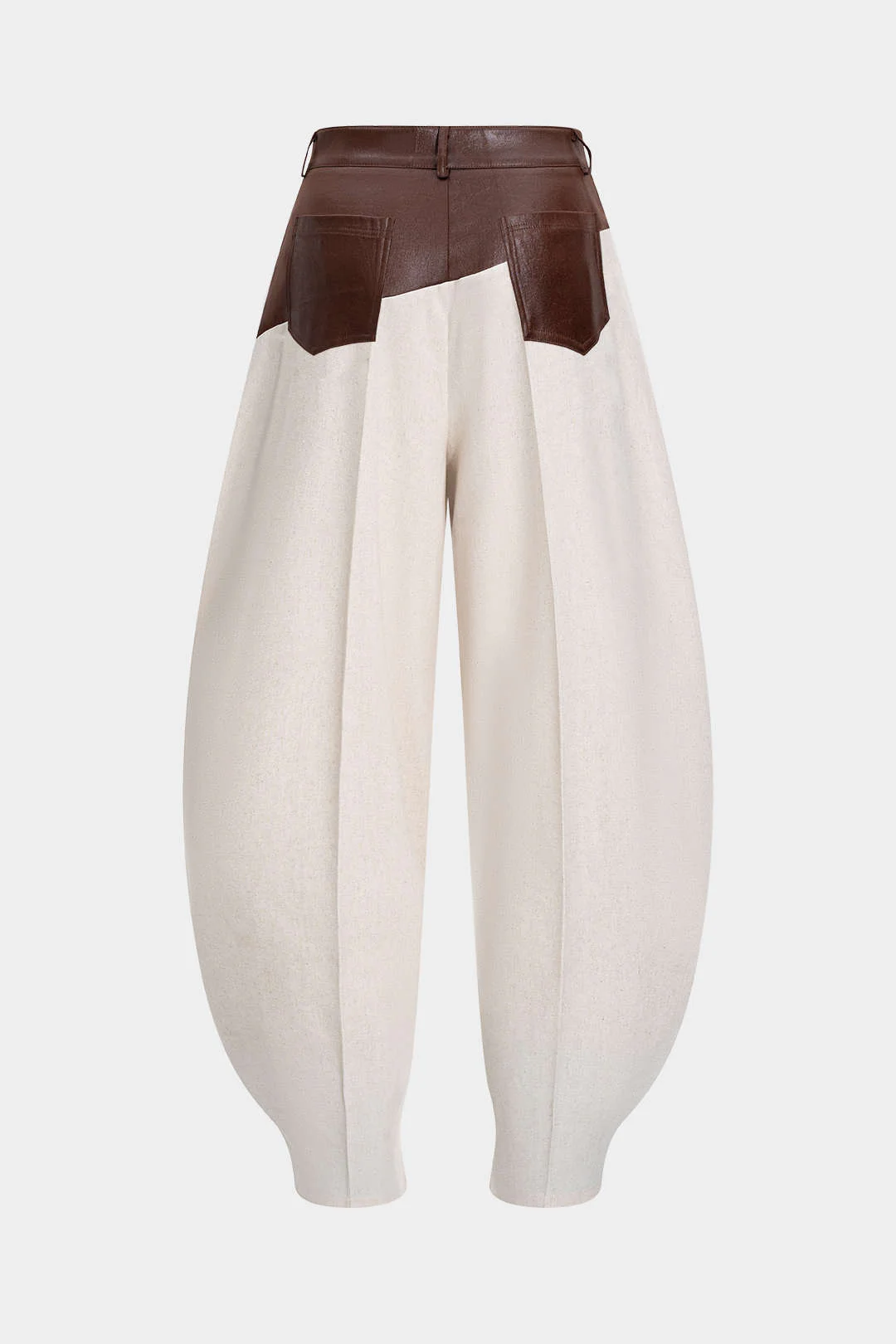 Faux Leather Ruched Patchwork Barrel Pants