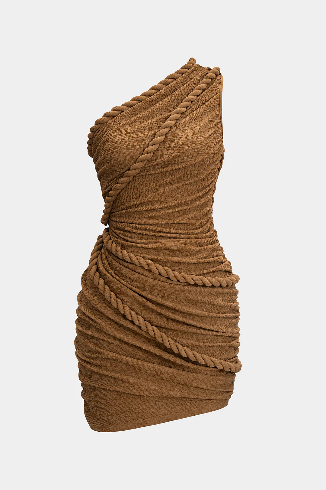 Ruched One Shoulder Twist Knot Sleeveless Mini Dress