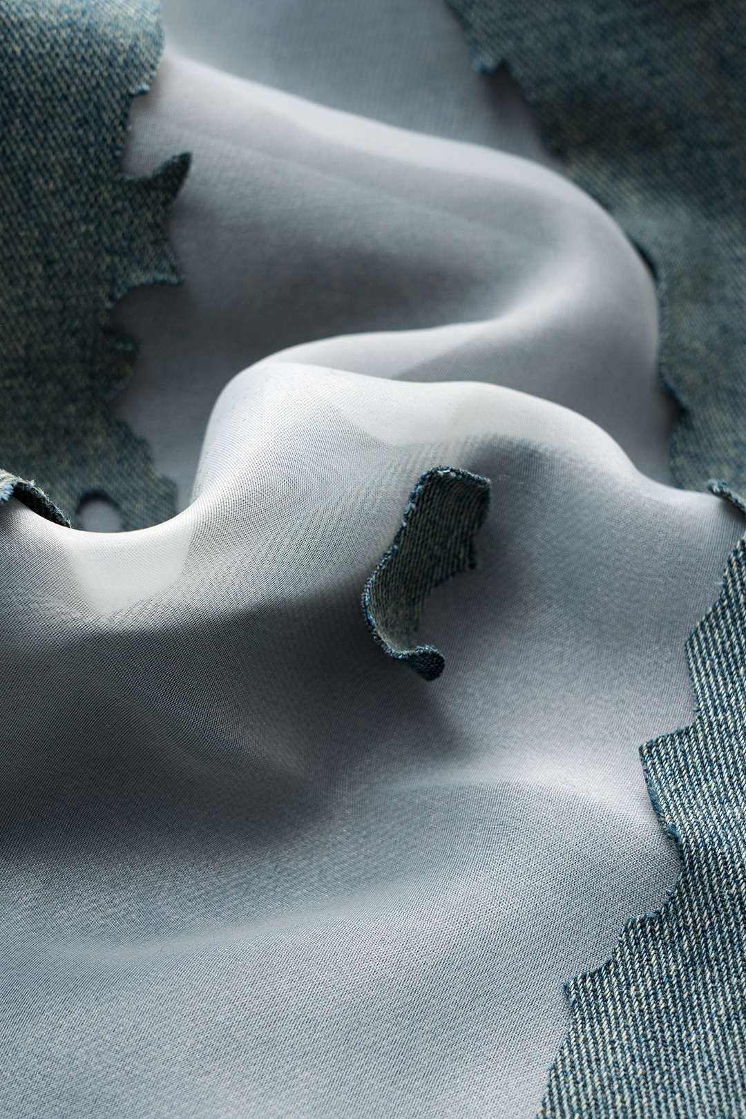 Patchwork Mesh Button Pocket Cut Out Wide Leg Denim Jeans