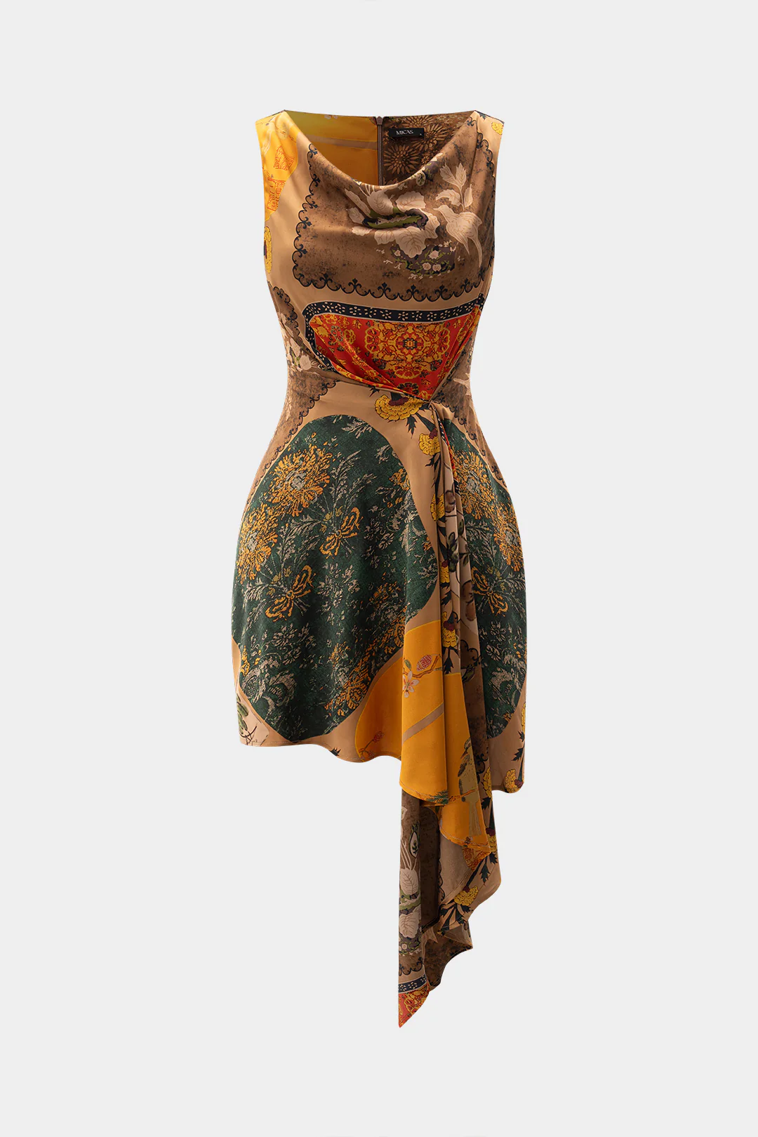 Floral Print Tie Front Zipper Sleeveless Mini Dress