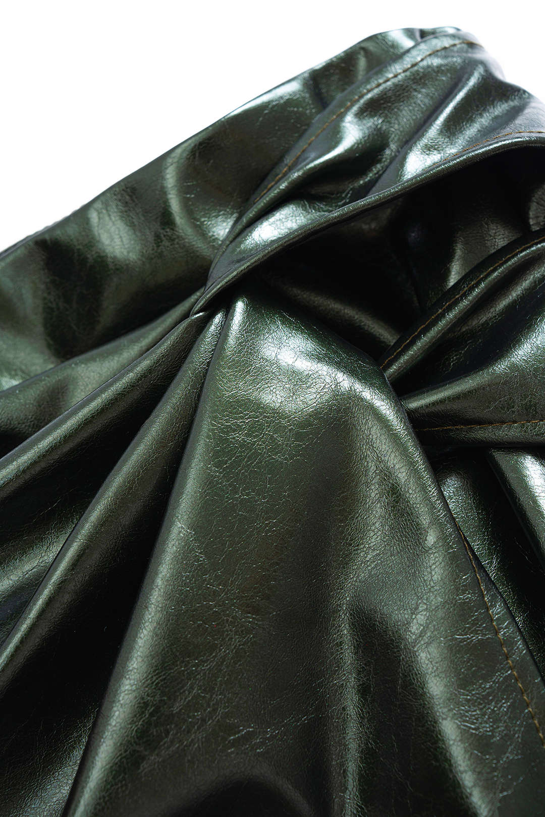 Faux Leather High Waist Ruched Asymmetrical Skirt