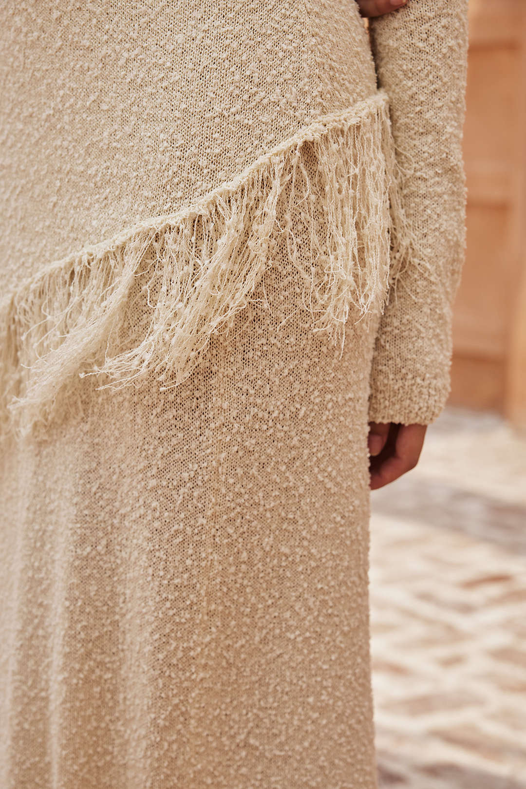 Solid Sweater Fringe Long Skirt