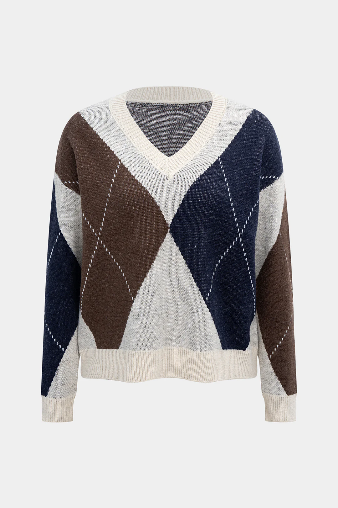 Contrasting Print Long-Sleeved Knit Top