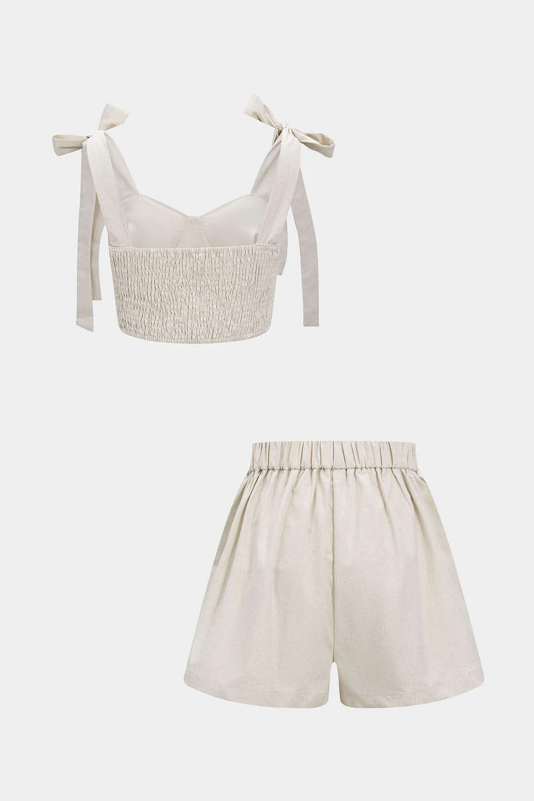 Linen Shirred Tank Top and Ruched Shorts Outfit Set
