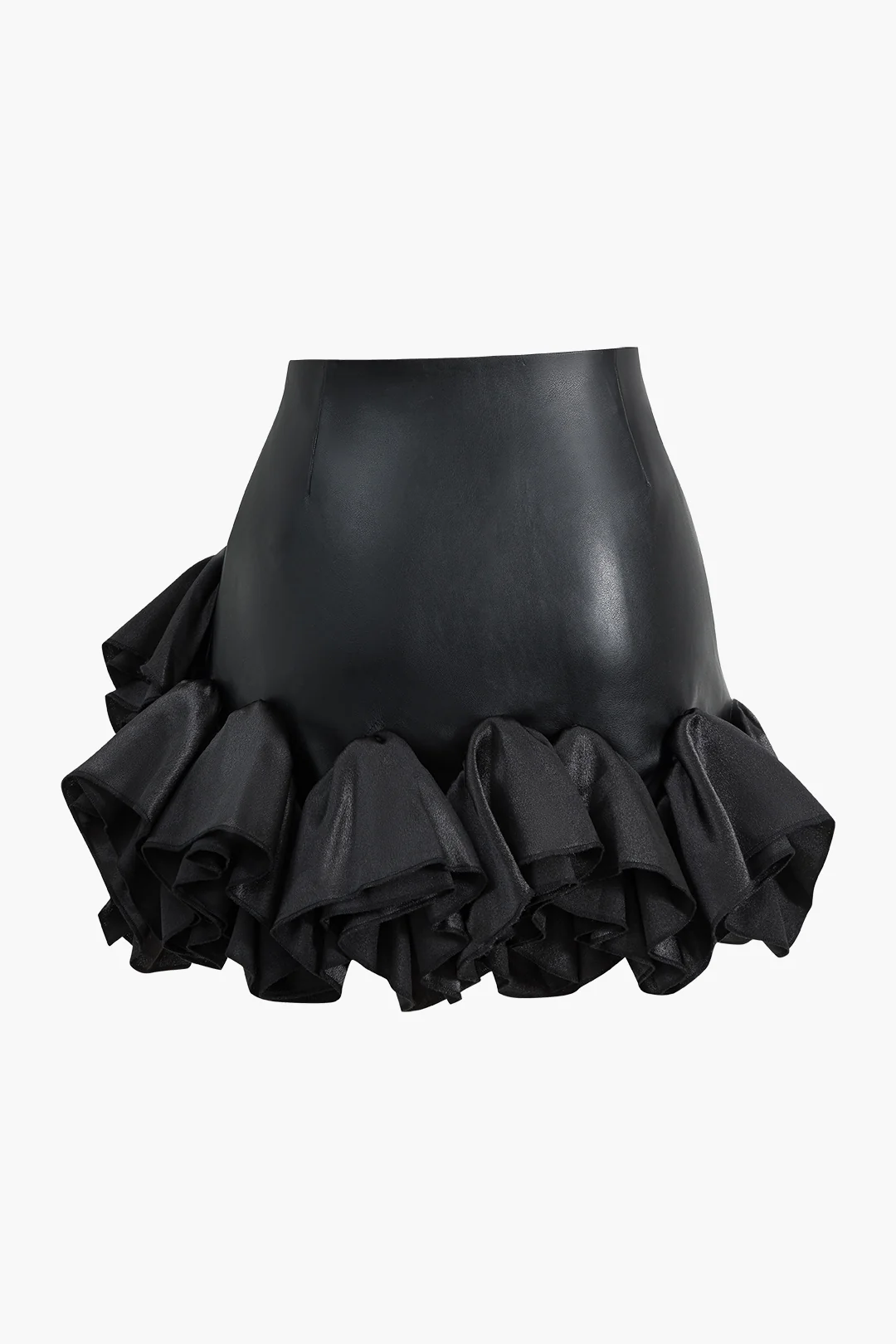 Faux Leather Ruffled Mini Skirt