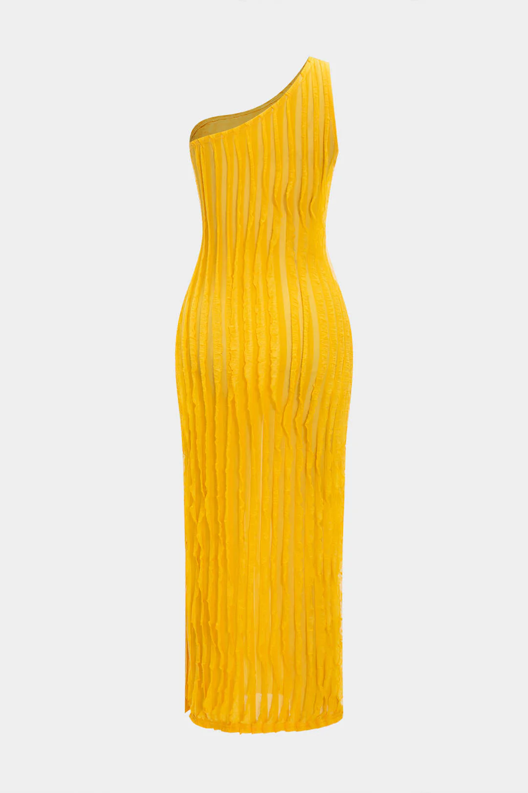 One-Shoulder Ruffle Sleeveless Slit Midi Dress