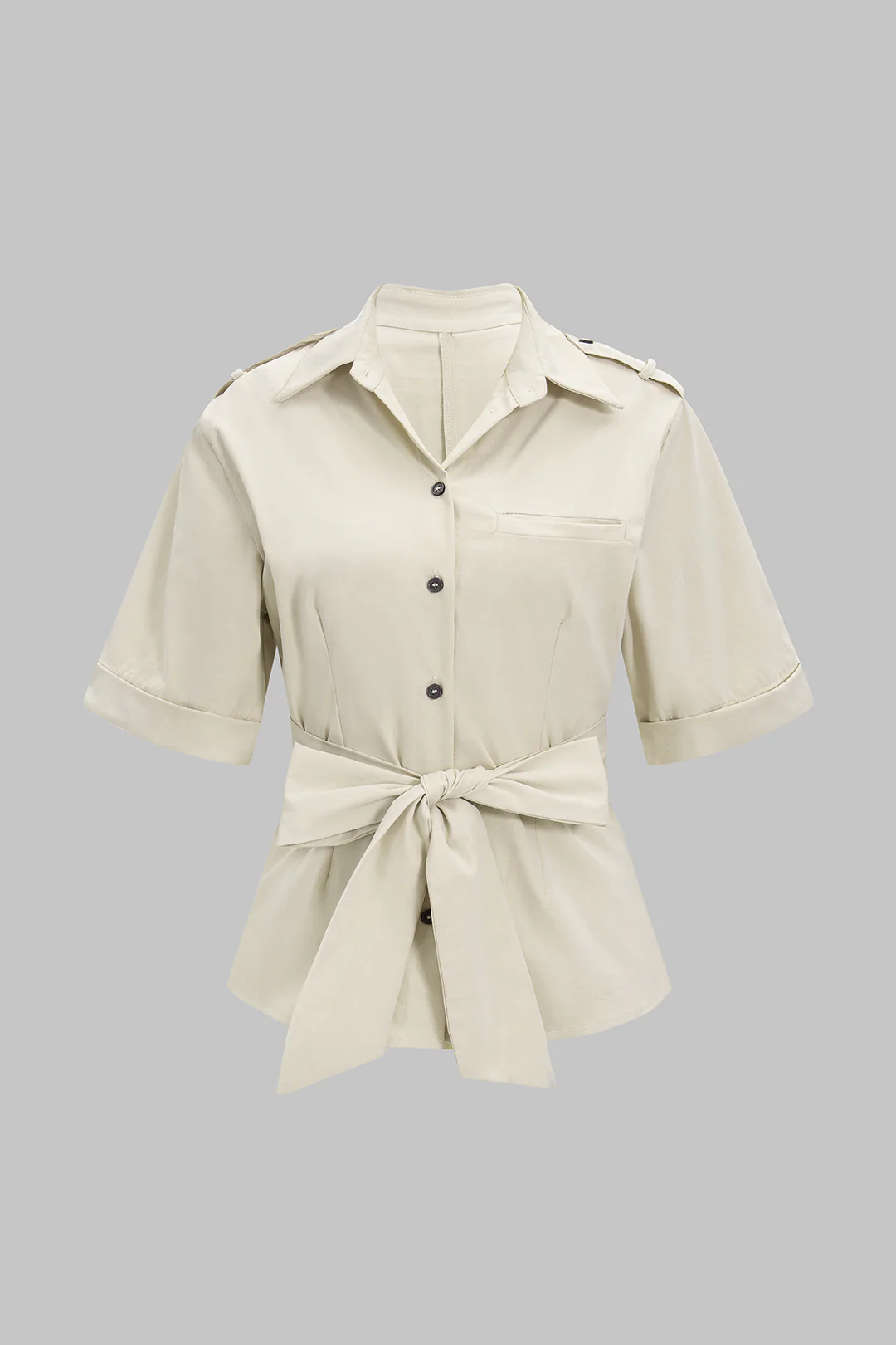 Button Belted Short-Sleeve Shirt