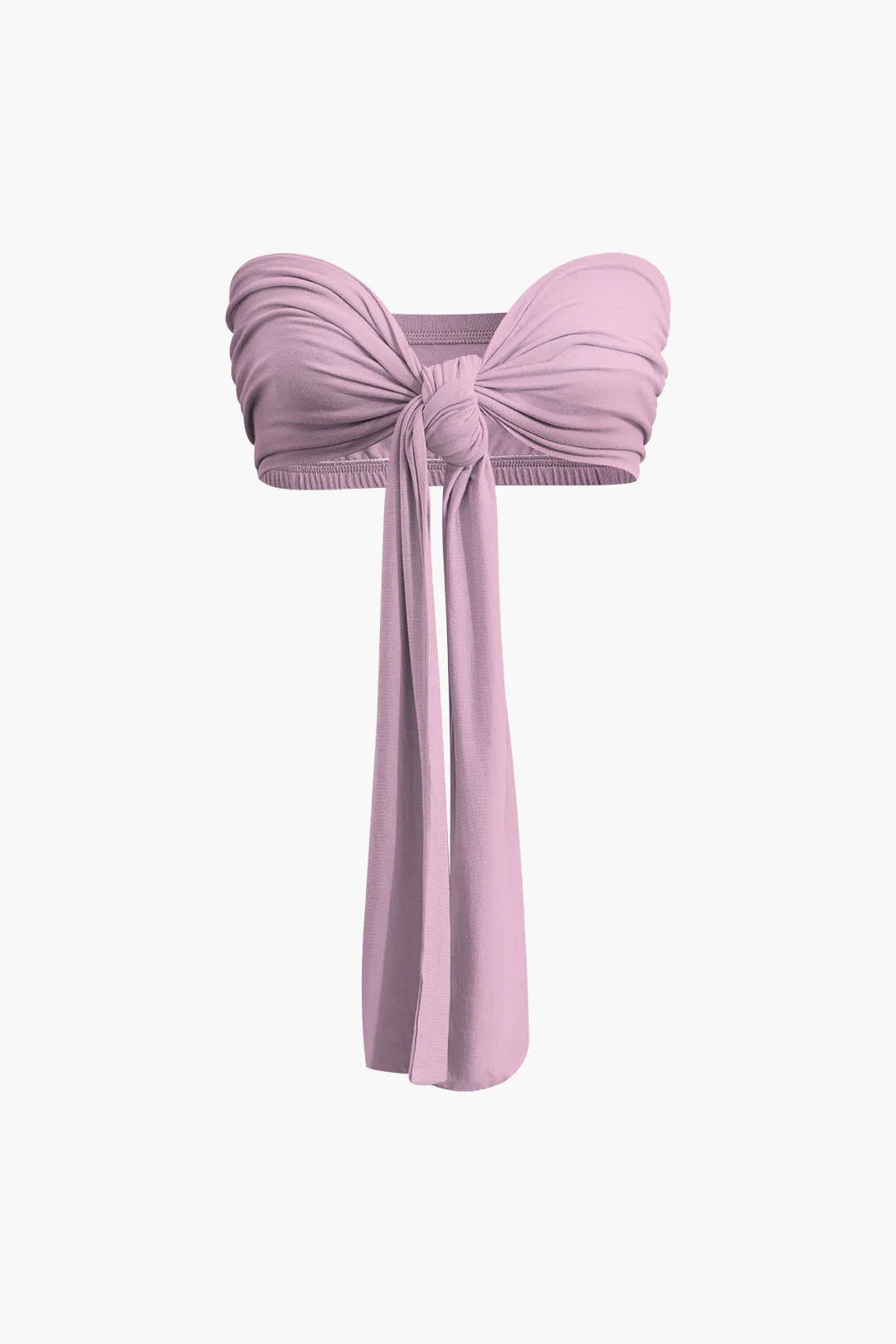 Tie Knot Front Ruched Tube Top and Pleated Wide-Leg Pants Set
