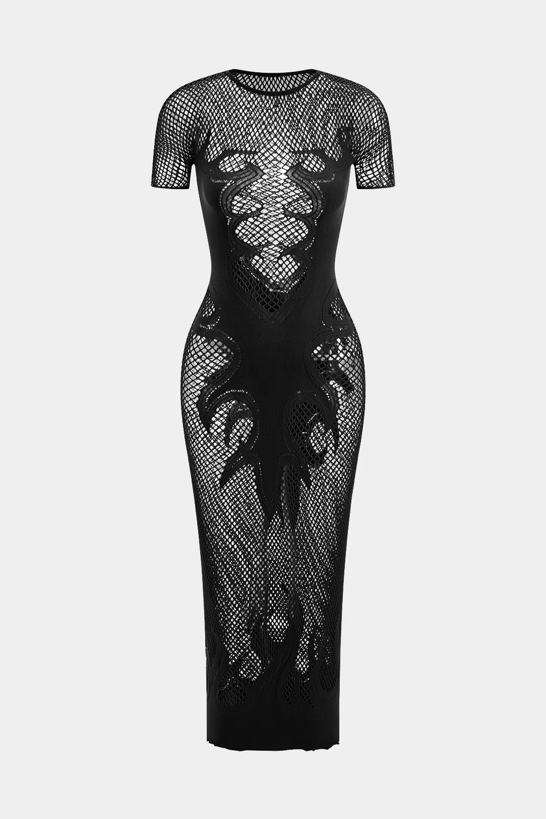 Knit Cut-Out Sheer Short-Sleeve Dress