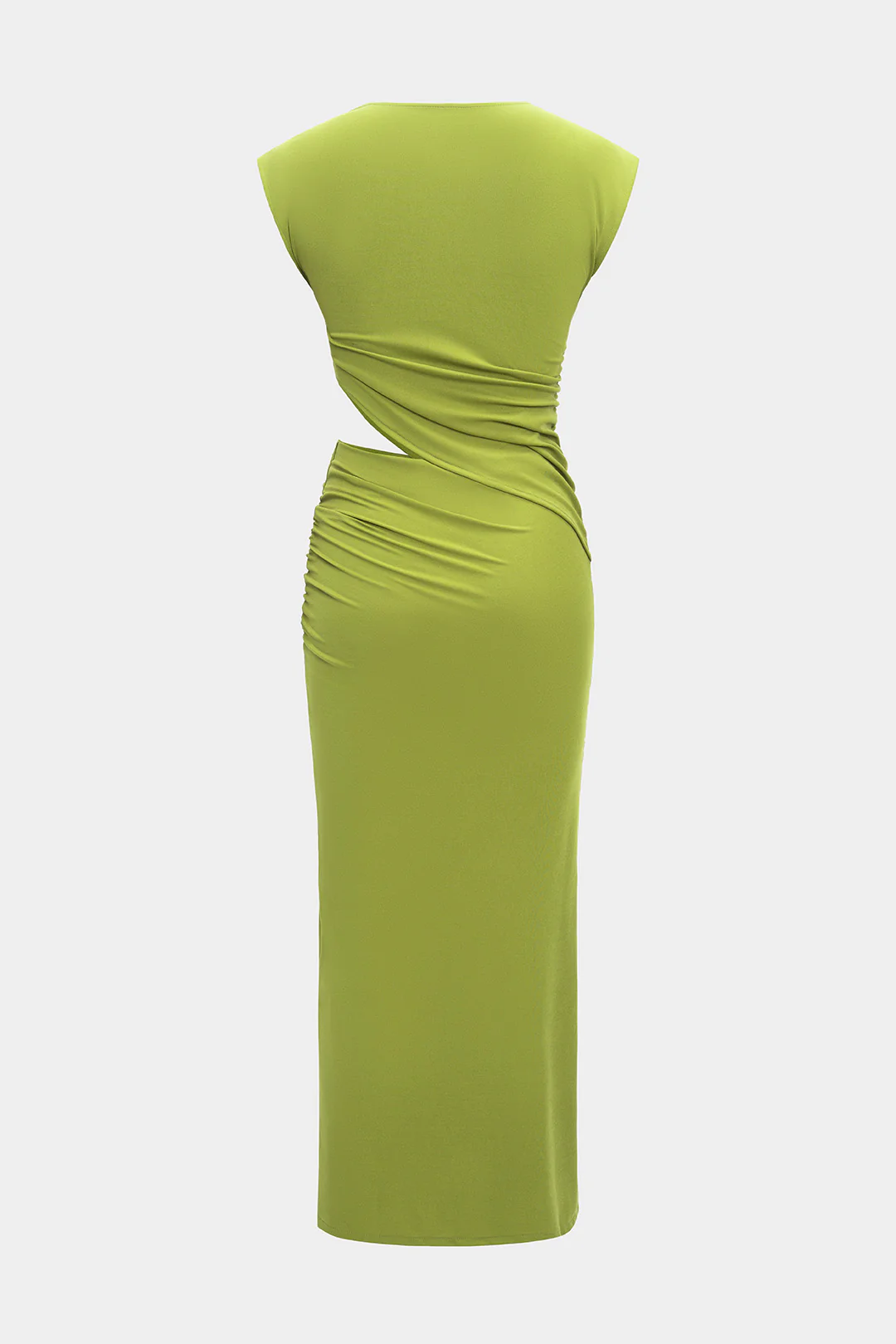 Cut Out Round Neck Ruched Sleeveless Maxi Dress