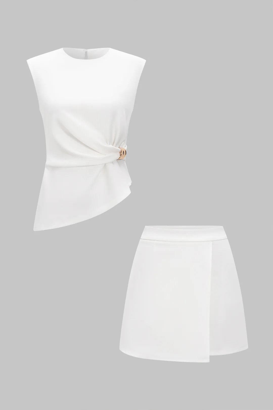 Metallic Decor  Asymmetrical Tank Top And Skirt Set