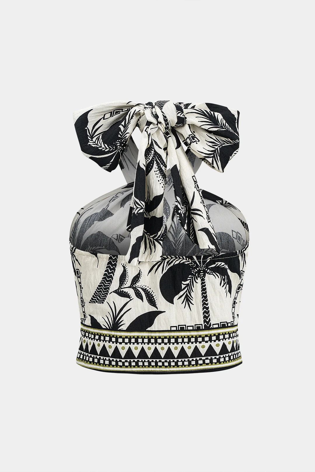 Coconut Palm Geometric Print Tie Sleeveless Top