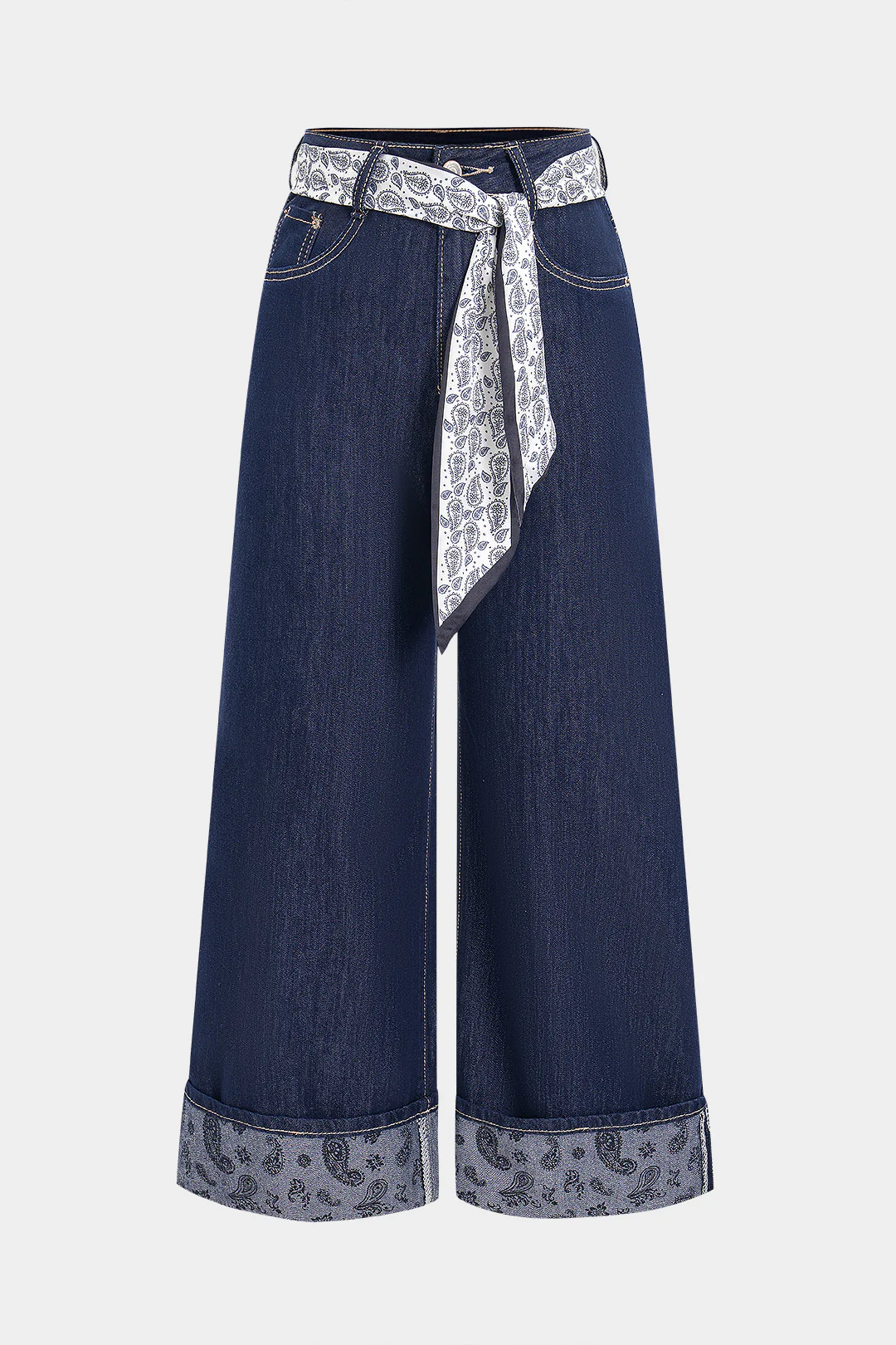 Denim Pocket Zipper Tie-Up Jeans
